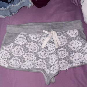 No Boundaries Gray and White Lace Sleep Shorts